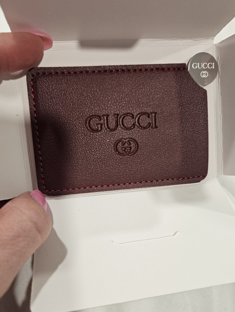 Gucci Beauty Maroon Leatherette Card Holder Sleeve & Mirror In Envelope